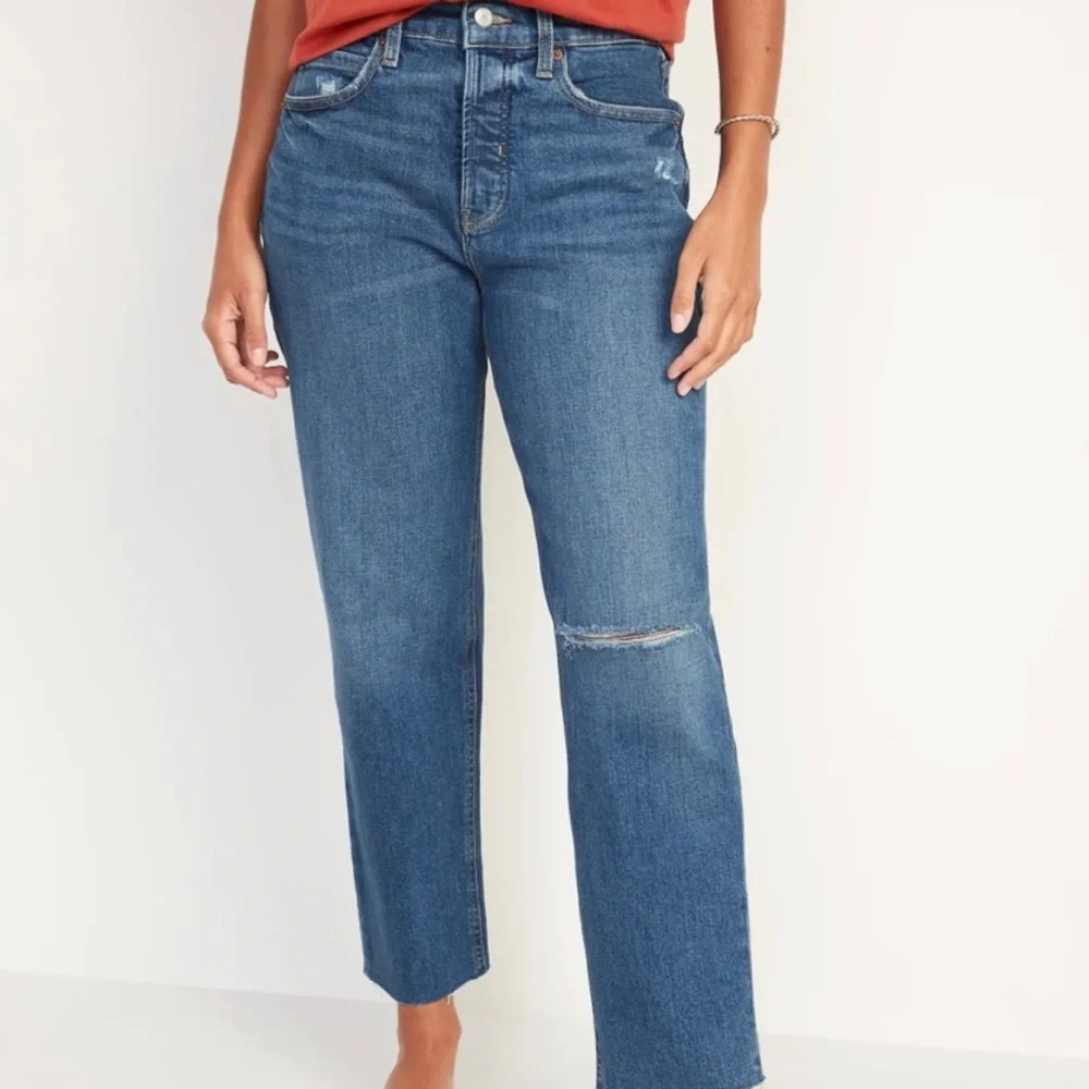Old Navy Size 8 Extra High Rise Sky-Hi Straight Raw-Hem Ankle Jeans Button Fly - Picture 3 of 10